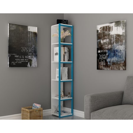 Decorotika 70 in. Texas Cubic Bookcase - White & Blue DE86721